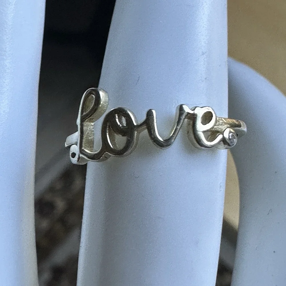 Vintage Accent Love Ring Size 7.25 Promise Gift Clear CZ Gem 925 Sterling 1.2g